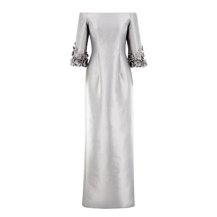 Column Gown With 3D Floral Cuffs image number null