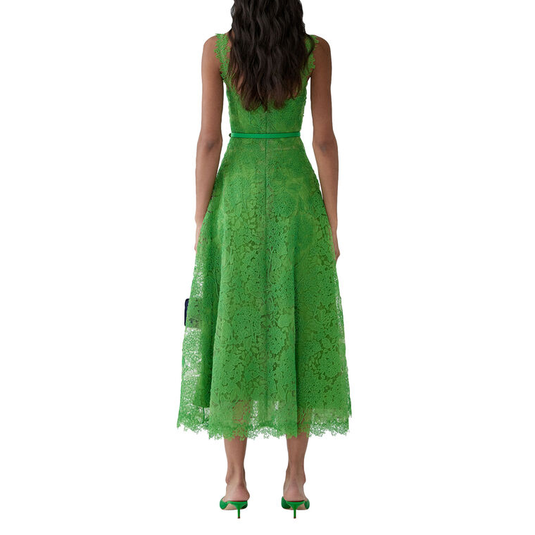 Slim Strap Square Neck Belted Lace Midi Dress image number null