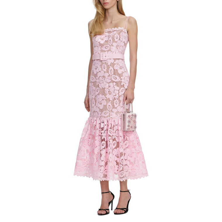 Sleeveless Crochet Lace Belted Midi Dress image number null