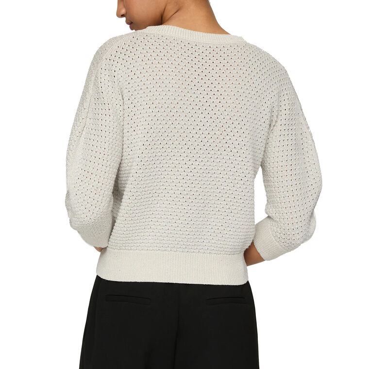 Cotton-Sequin Silk V-Neck Rounded Sleeve Sweater image number null