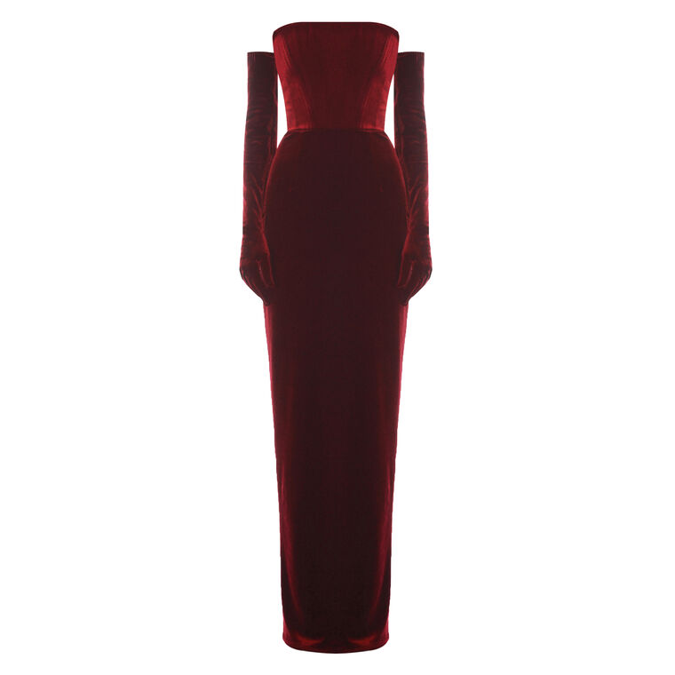 Florentina Strapless Velvet Gown With Gloves image number null