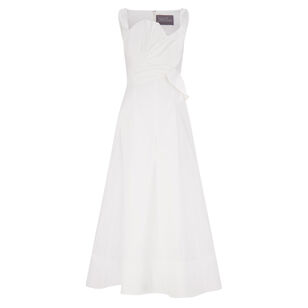 Sleeveless 3D Draped Cotton Poplin Midi Dress