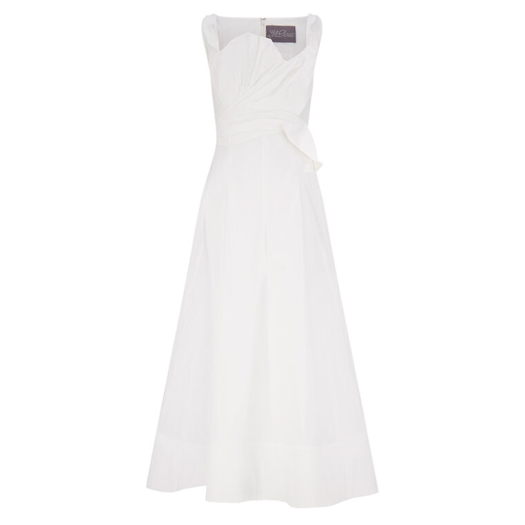 Sleeveless 3D Draped Cotton Poplin Midi Dress image number null