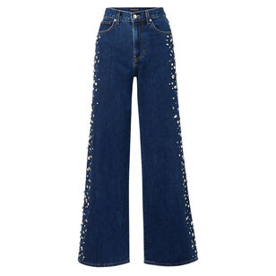 Kasey Gem-Embellished Mid-Rise Wide-Leg Jean