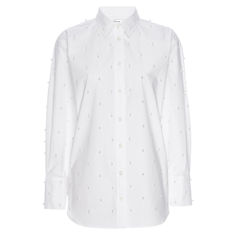 The Oversized Imitation Pearl Button-Front Shirt image number null