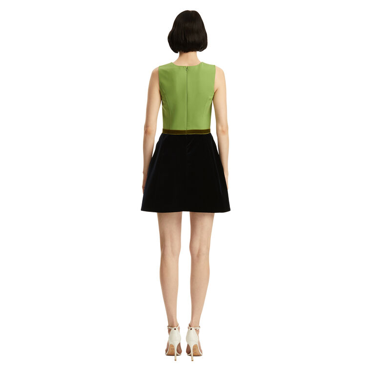 Sleeveless Jewel Neck Velvet Skirt Dress With Bow image number null