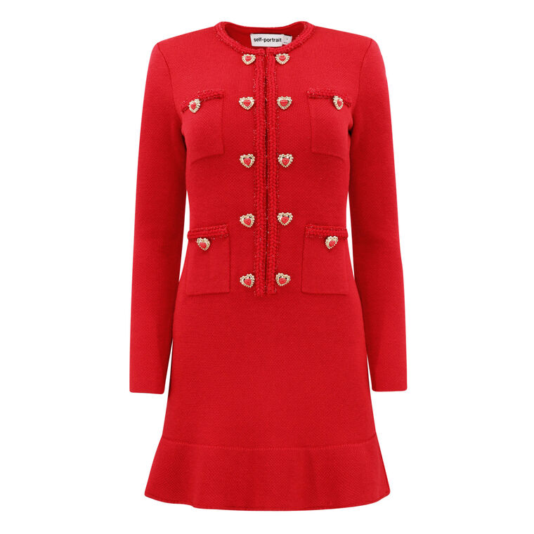 Red Knit Heart Button Mini Dress image number null