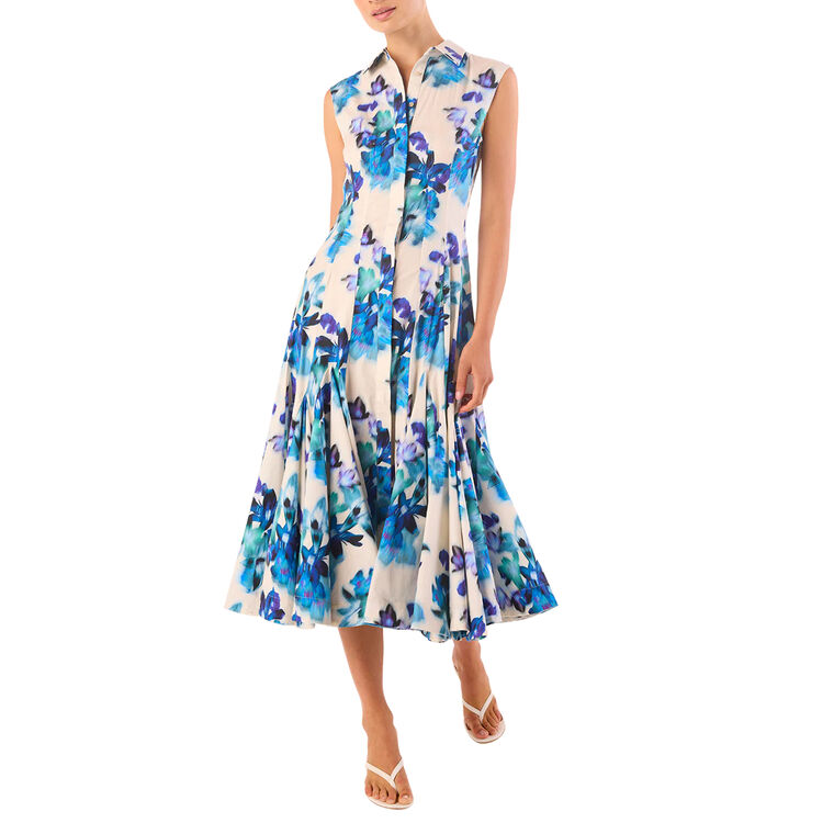 Charlotte Sleeveless Pleated Cotton Poplin Midi Dress image number null