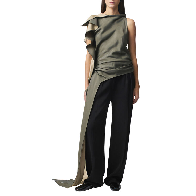 Elif Asymmetric Sleeveless Two-Tone Silk Blouse image number null