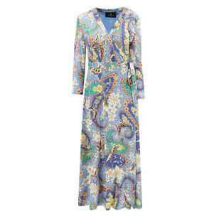 V-Neck Long Sleeve Jersey Midi Wrap Dress