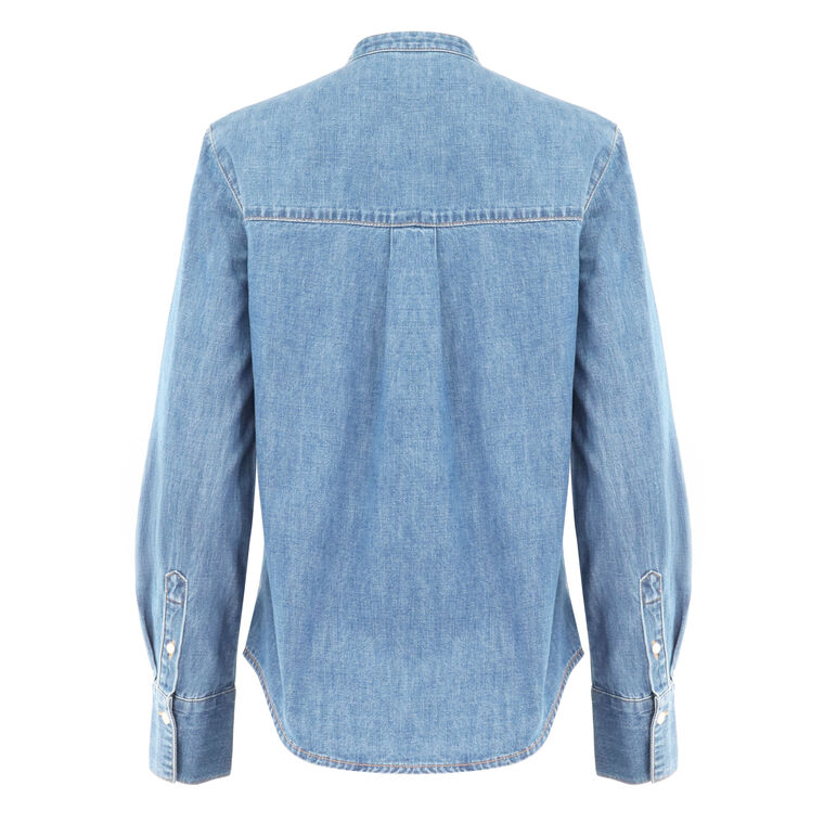 Gabby Tie Neck Button-Up Denim Shirt image number null