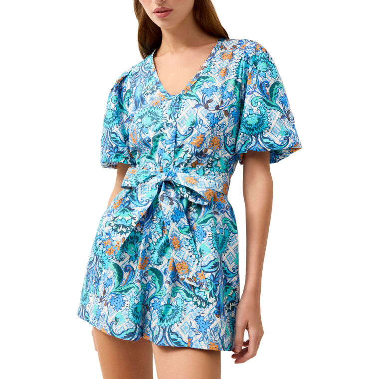Devin Short Sleeve Belted Romper image number null