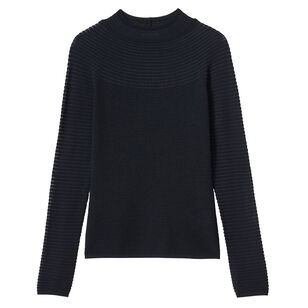 Fine Gauge Merino Textured Stripe Raglan Sleeve Sweater