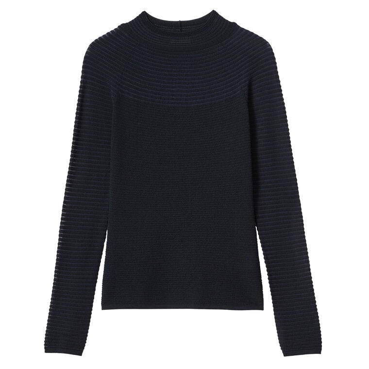 Fine Gauge Merino Textured Stripe Raglan Sleeve Sweater image number null