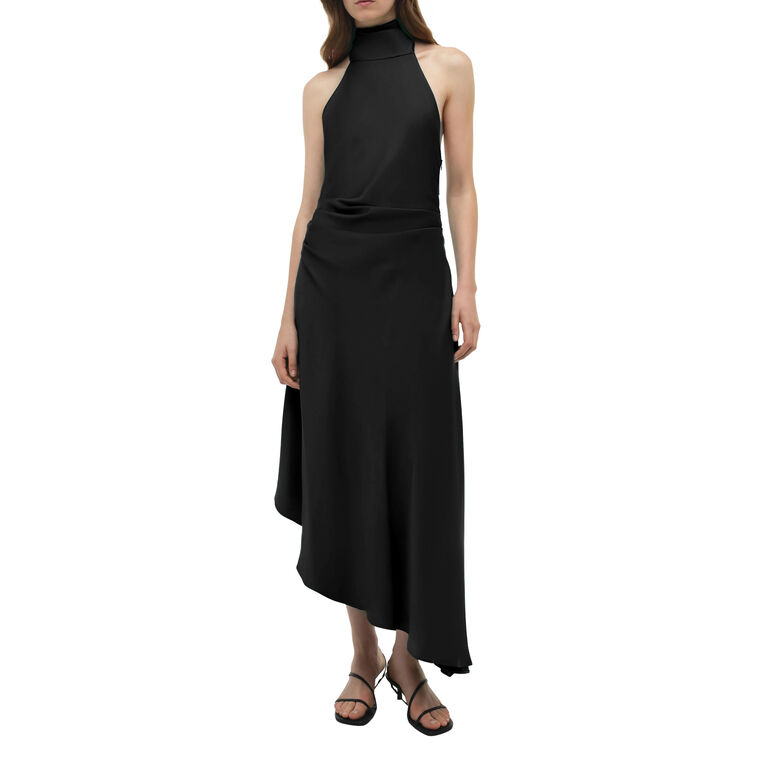 Monica Sleeveless Halterneck Satin Midi Dress image number null