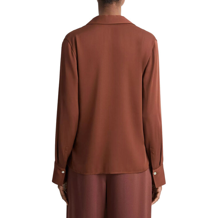 Stretch-Silk Long-Sleeve Polo Blouse image number null