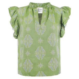 Remy Ruffle Sleeve Jacquard Blouse