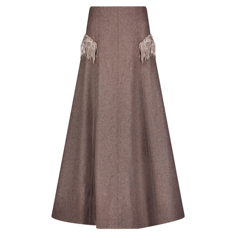 Boiled Wool Coating Seamed Midi Skirt image number null