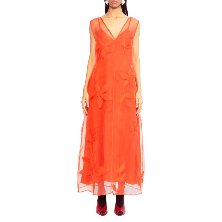 Miranda Sleeveless Midi Dress With Floral Applique Overlay image number null