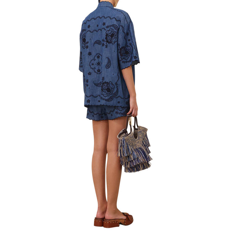 Aster Belted Embroidered Denim Short image number null