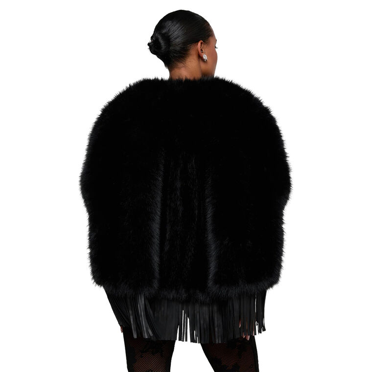 Nathalia Leather Fringe Faux Fur Cape image number null