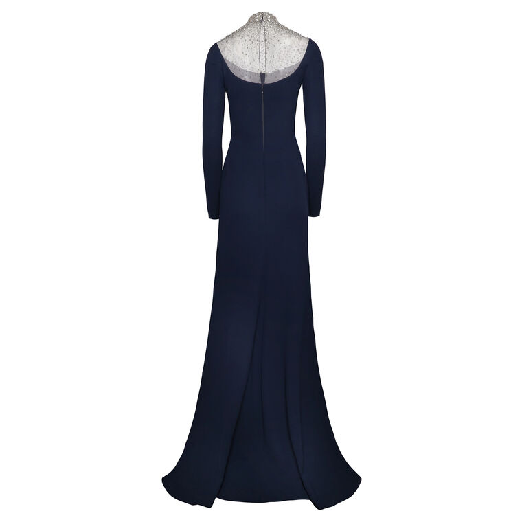 Ombre Beaded Neckline Long Sleeve Gown image number null