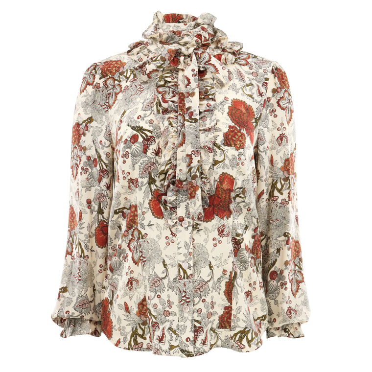 Catroux Silk Long Sleeve Button Front Blouse image number null