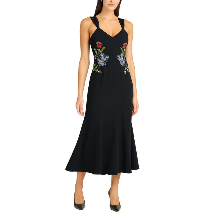 Andre Floral Mixed Media Sleeveless Midi Dress image number null