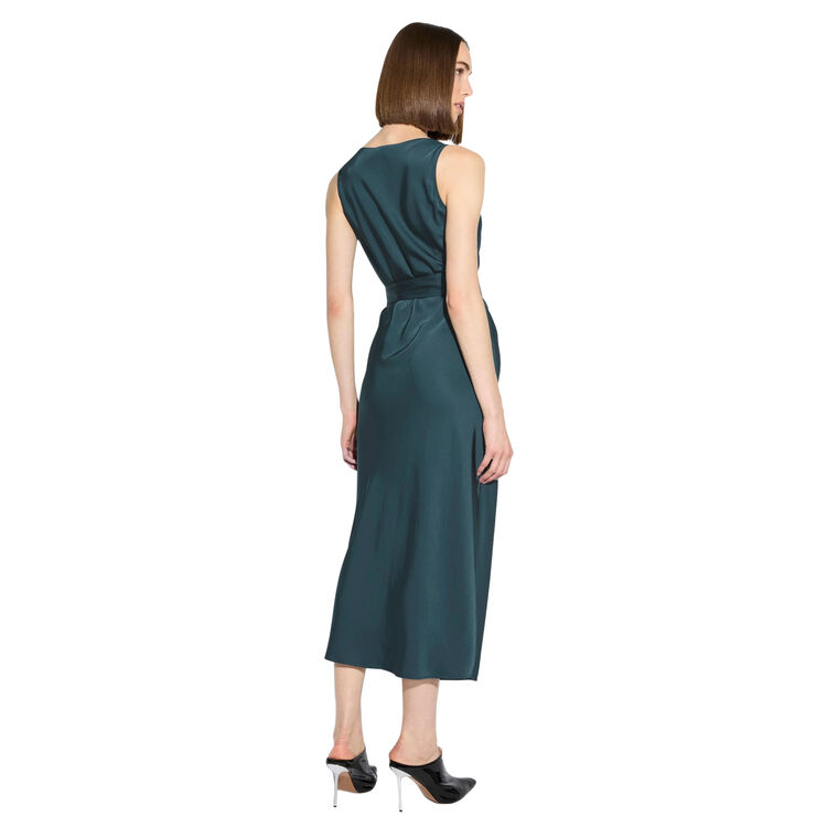Lightweight Satin Bias Belted Midi Dress image number null