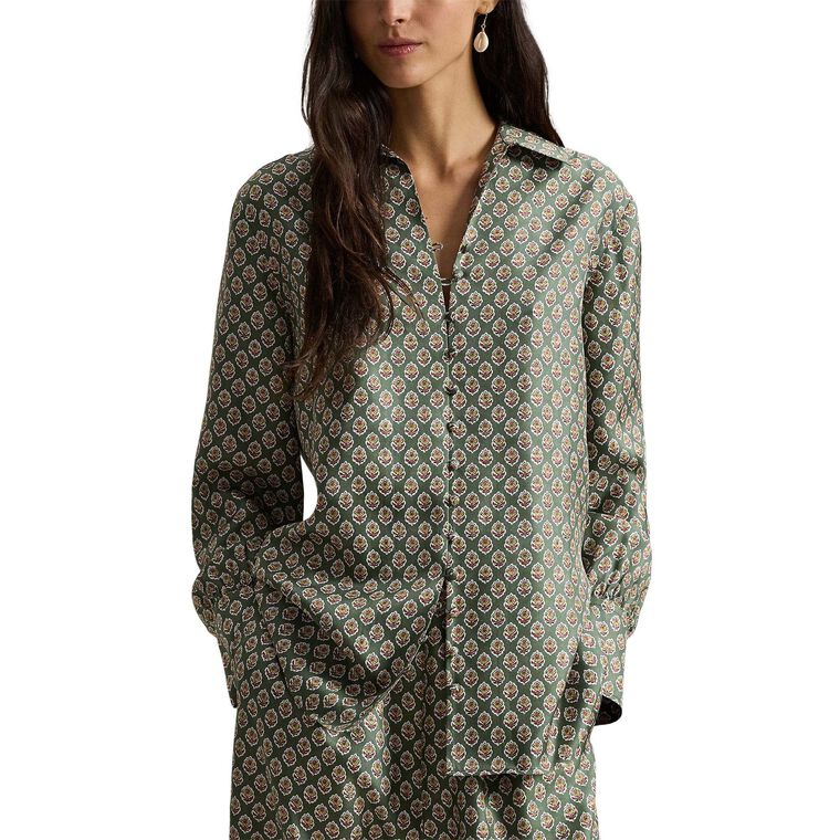 Long Sleeve Collared Silk Blouse image number null