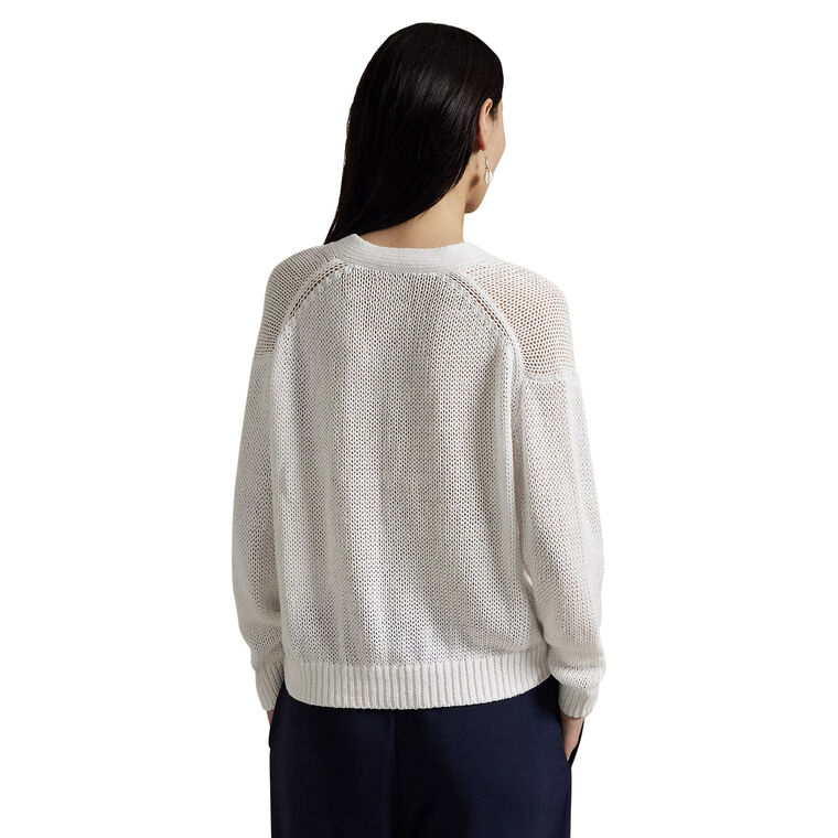 Linen-Blend V-Neck Cardigan image number null