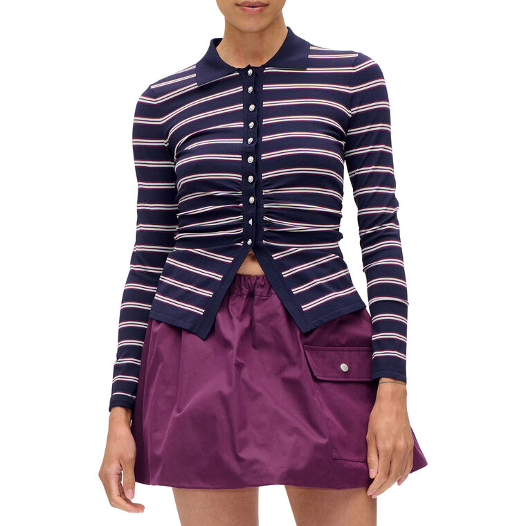 Camiline Stripe Long Sleeve Polo Cardigan image number null