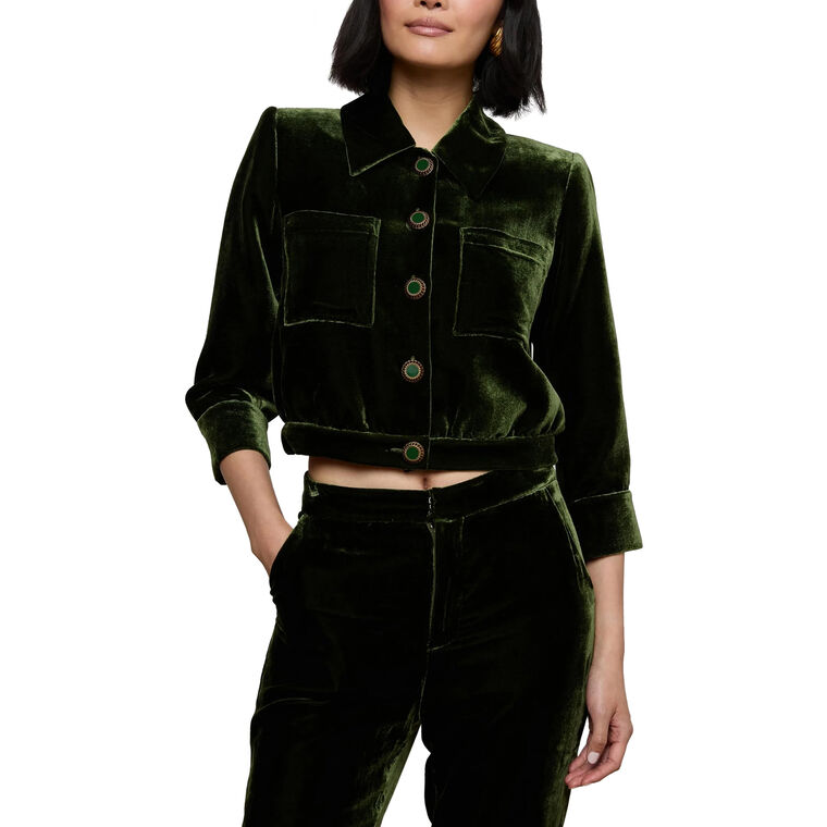 Jia Velvet 3/4 Sleeve Cropped Jacket image number null
