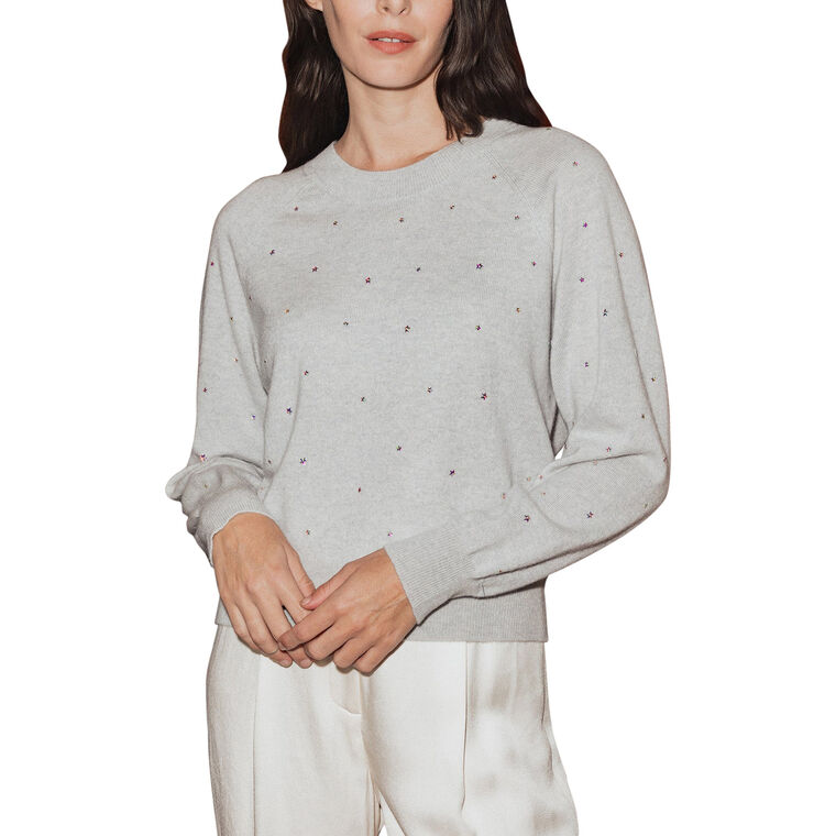 Letitia Wide Crewneck Cashmere Sweater With Star Rhinestones image number null