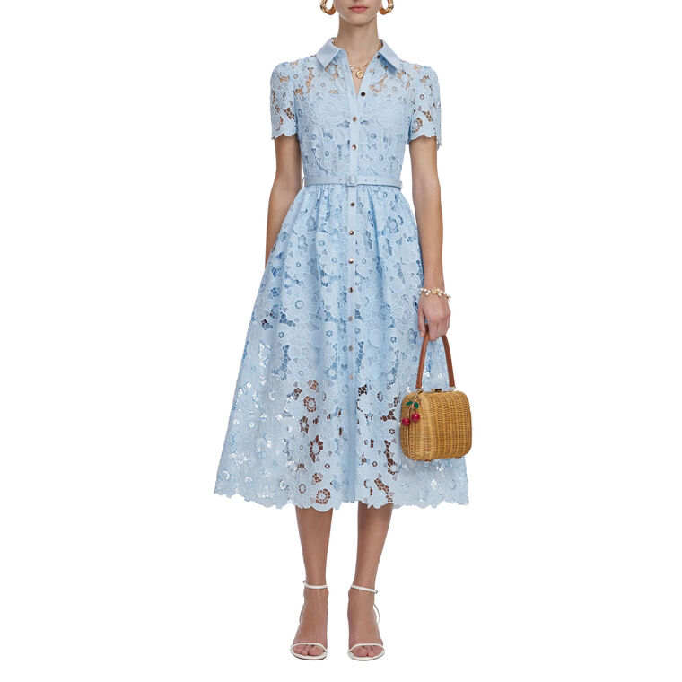 Short Sleeve Collared Belted Lace Midi Dress image number null