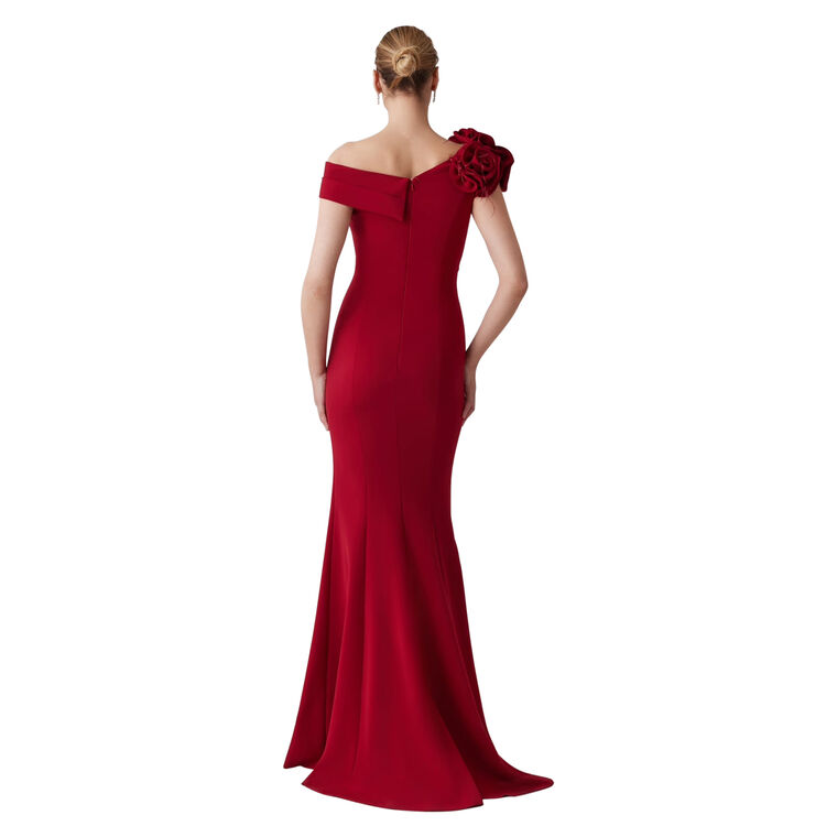 Crepe Asymmetrical Flower Feather Gown image number null