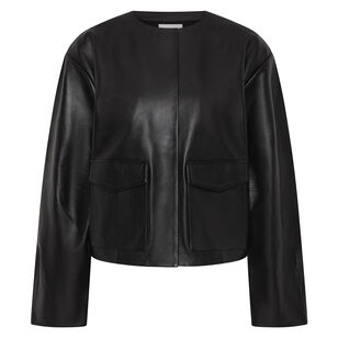Utility Cocoon Leather Bomber Jacket
