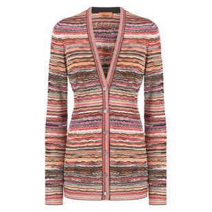 Striped Long Cardigan With Wave Pattern