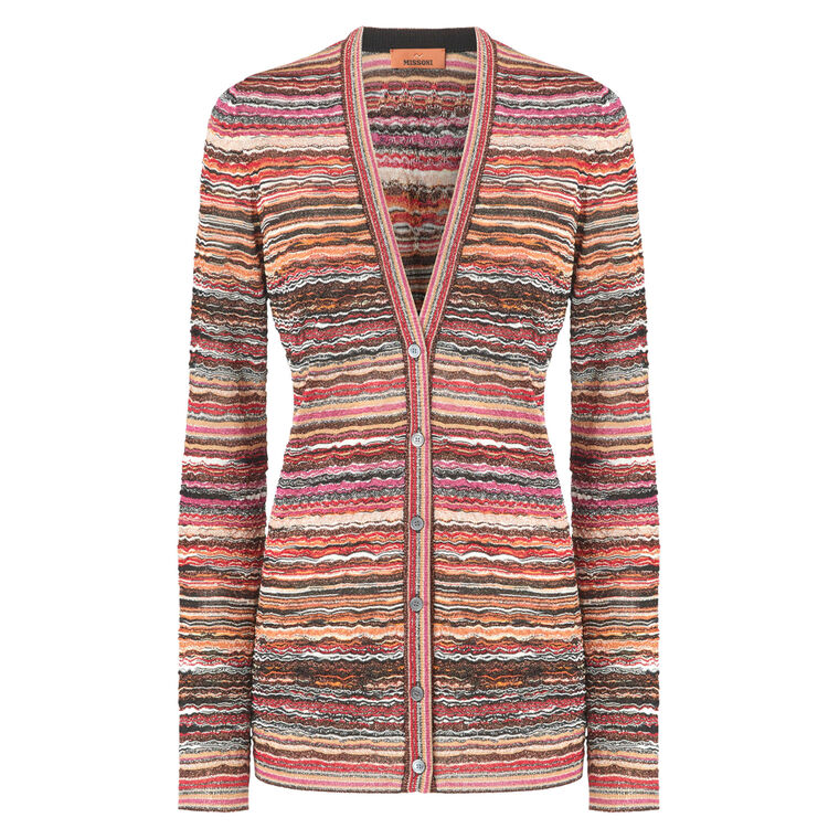 Striped Long Cardigan With Wave Pattern image number null