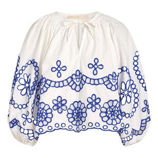 Vara 3/4 Puff Sleeve Eyelet Top