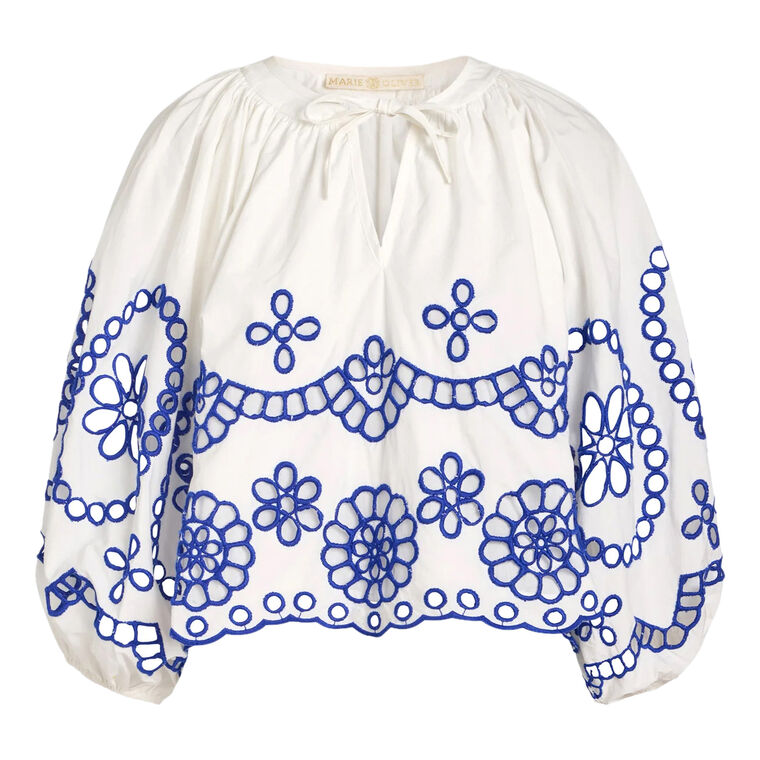 Vara 3/4 Puff Sleeve Eyelet Top image number null