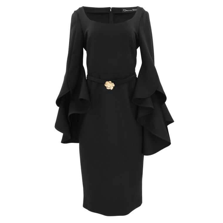 Scoop-Neck Ruffle Belted Crepe Midi Dress image number null