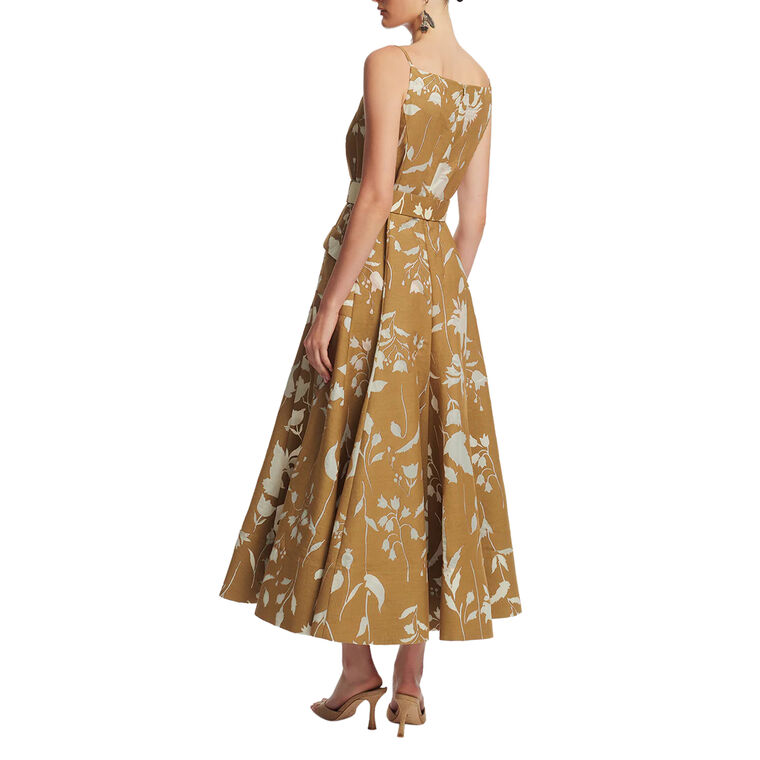 Sleeveless Sheer Floral Jacquard Belted Midi Dress image number null