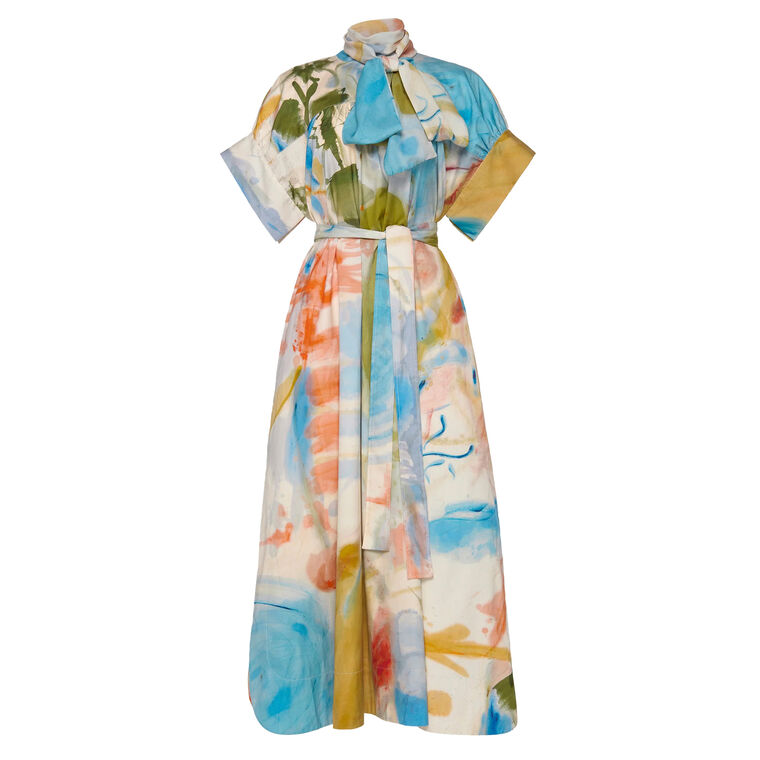 Studio Short Sleeve Cotton Poplin Midi Dress image number null