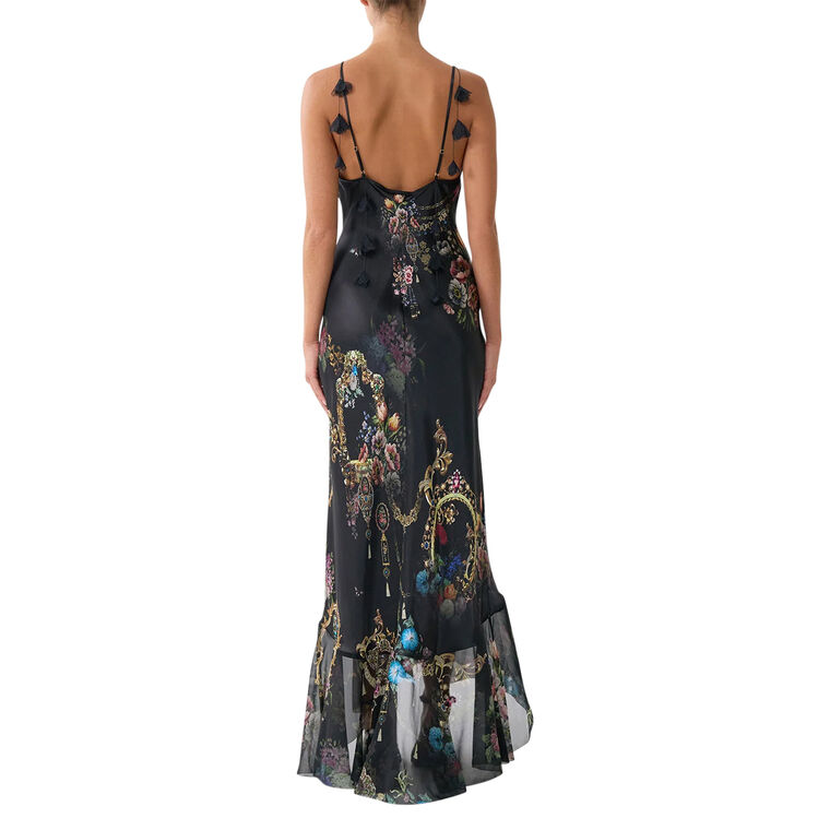 V-Neck Silk Maxi Slip Dress With Flounce Hem image number null