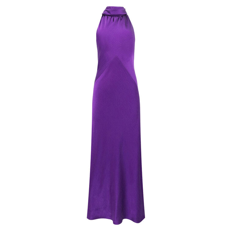 Hammered Satin Halter Gown image number null