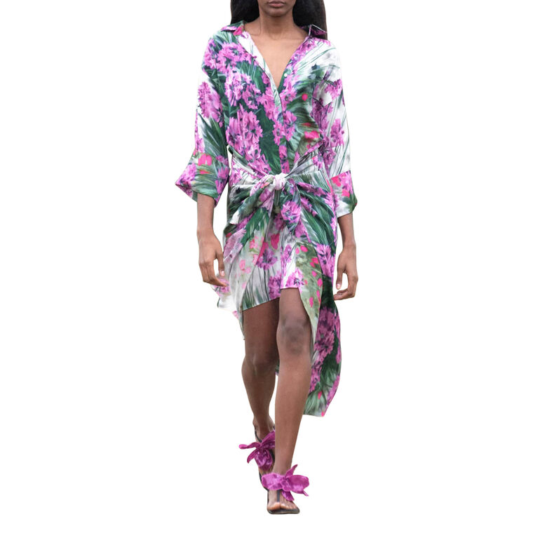 Kynlee Floral Tie-Waist Shirt Dress image number null