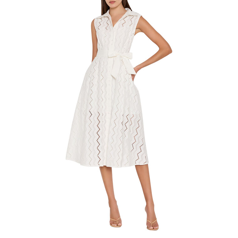 Leya Sleeveless Belted Eyelet Midi Dress image number null