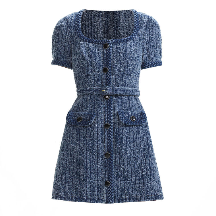 Textured Denim Short Sleeve Mini Dress image number null