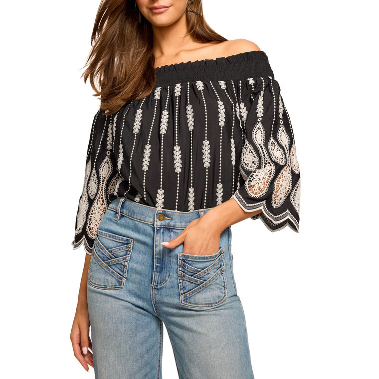 Rubie Off-The-Shoulder Embroidered Lace Top image number null